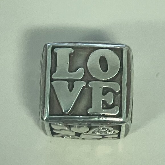 Brighton Silver 'Love' Cube Bead Charm. Decorative Spacer Square with Hearts - Picture 1 of 3